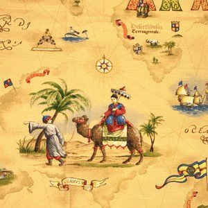 Vintage P Kaufmann WORLD EXPLORERS Fabric 1+ yards